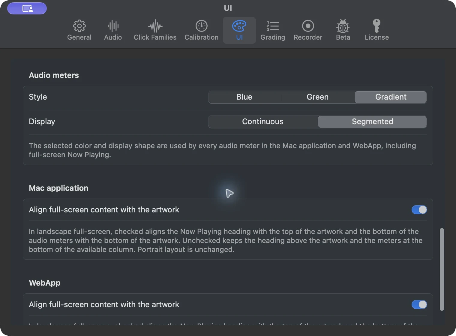 Display settings for meter appearance, landscape alignment and the idle clock